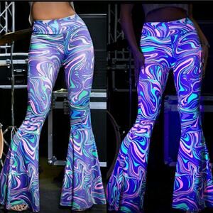 NWT XL Retro Stretchy Pants Blacklight Trippy Rave Festival Flares